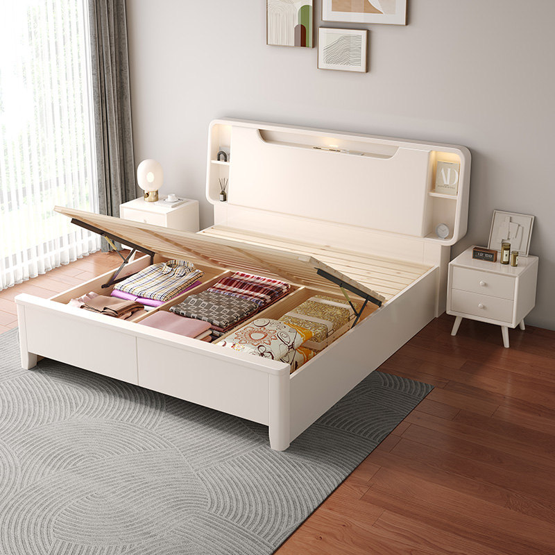 极速发货高品质床双人床实木工x厂直销主卧1.8m带储物高箱小户型