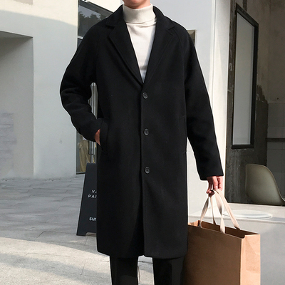 毛呢大衣男中长款宽松大码过膝风衣韩版商务呢子英伦风胖子潮外套