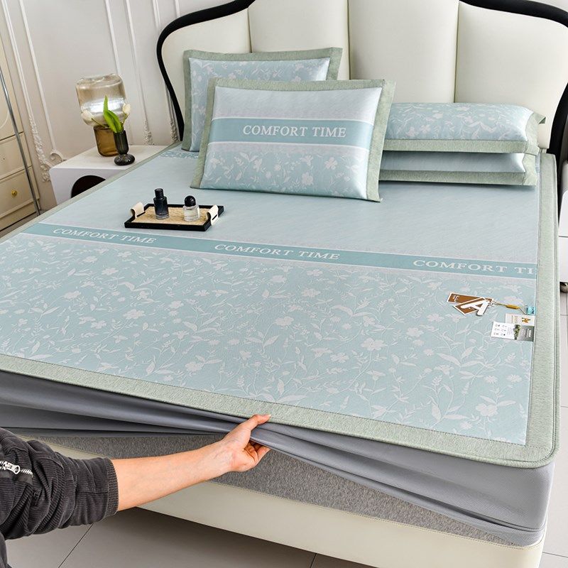 夏季凉席冰丝席可水洗三件套碳光冰藤席夏天空调软席子床笠款1.8m,床上用品,冰丝席,淘宝优惠券,粉丝福利购,淘宝优惠卷