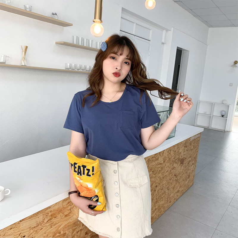 2021大码女装胖mm夏装新款显瘦百搭糖果色T恤上衣S打底衫女90127