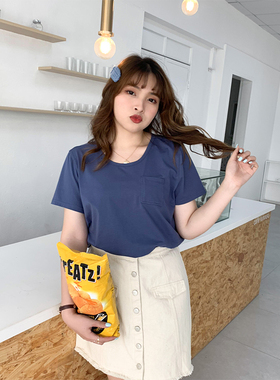 2021大码女装胖mm夏装新款显瘦百搭糖果色T恤上衣S打底衫女90127