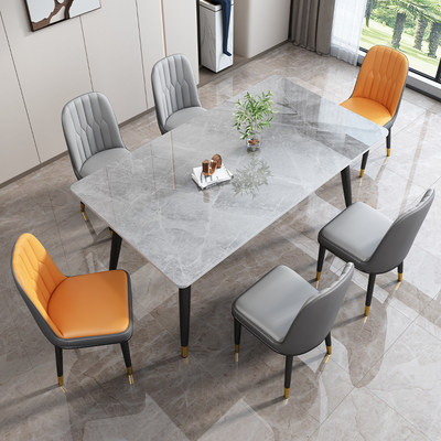 意式岩板餐桌椅组合餐桌家用小户型现代简约轻奢风长方形亮光饭桌