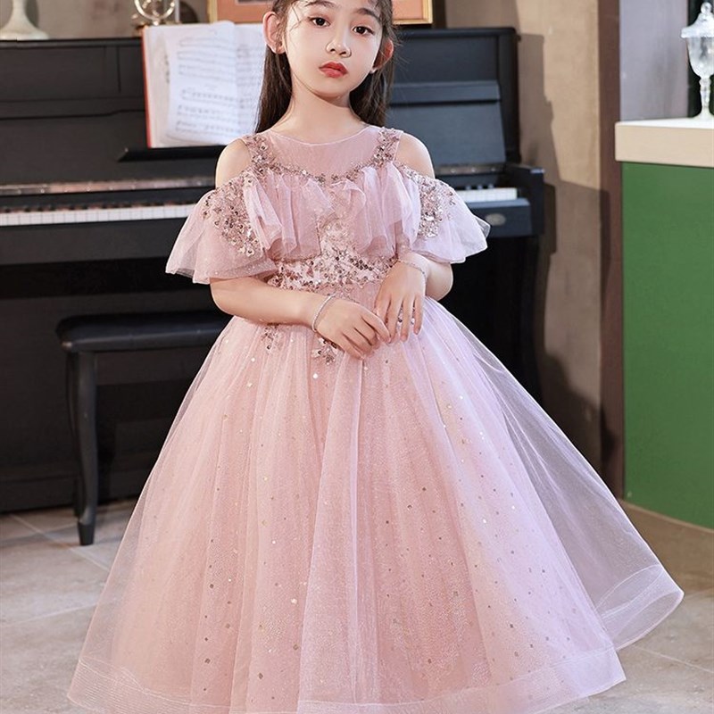 儿童主持人高级感晚礼服女童公z主裙小女孩甜美花童生日钢琴蓬蓬