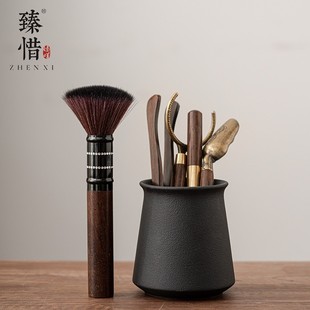 轻奢行者黑陶茶道六君子套装 臻惜 黑檀木茶针茶夹子茶道配件家用