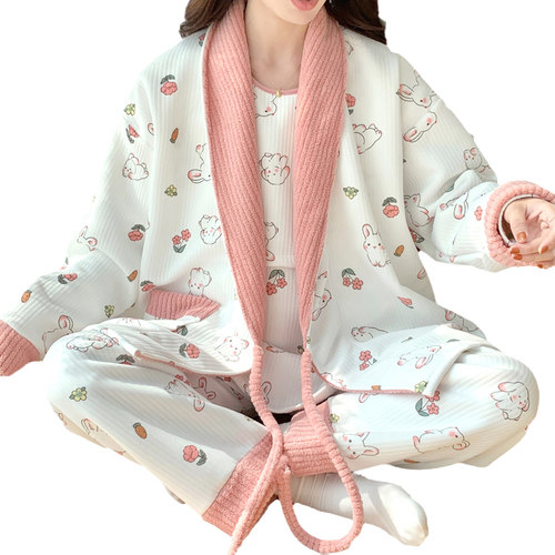 空气棉月子服秋冬i季加厚纯棉产后孕妇哺乳睡衣10月份11三件套产