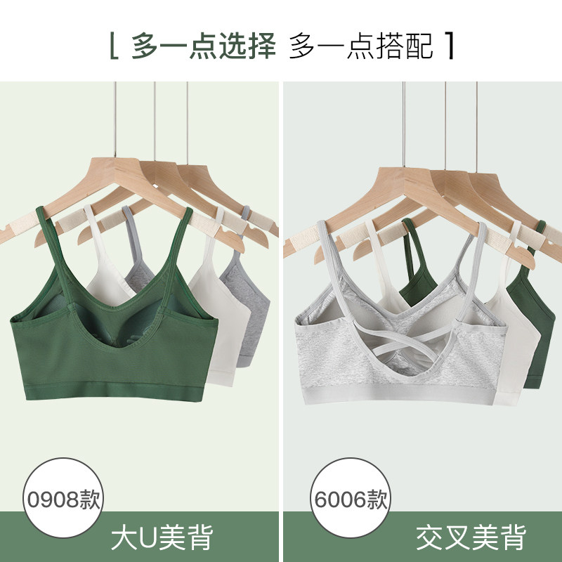 现货美背文胸运动内衣女无钢圈小胸聚拢吊带薄款一体背.心式胸罩