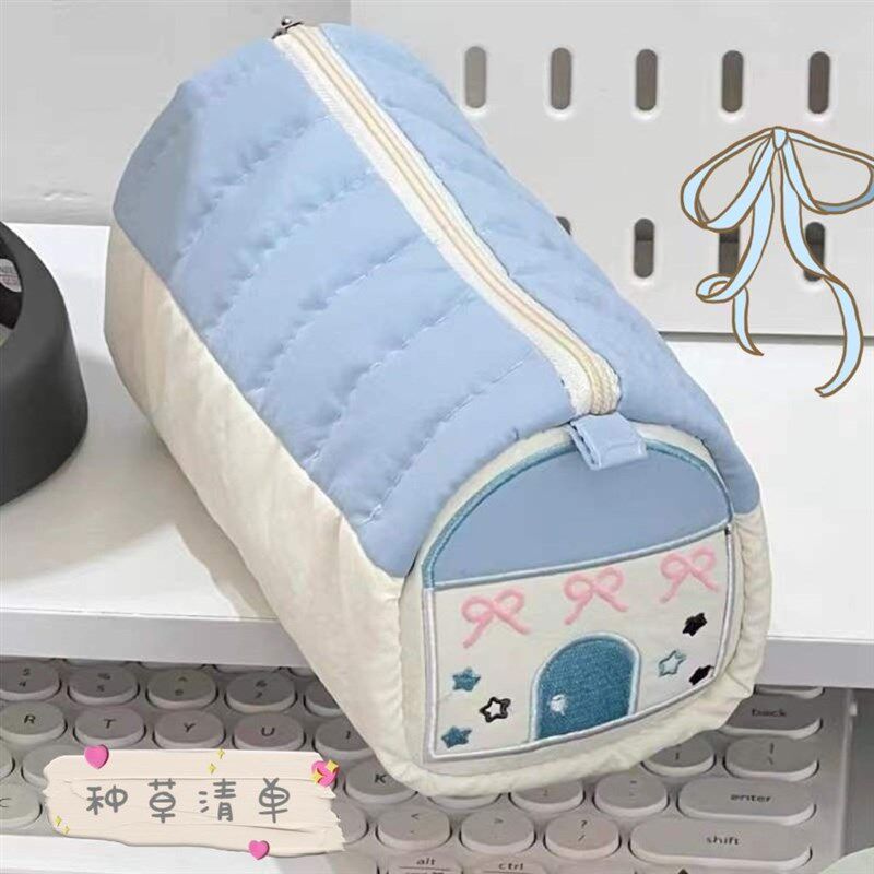 学区房笔袋高颜值小房子小清新刺绣款可爱大容量文具盒收纳笔袋