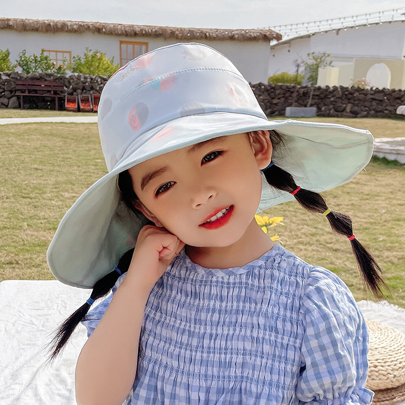 儿童甜美遮阳帽子女童宝宝夏季大檐空顶帽户外防晒帽小学生太阳帽