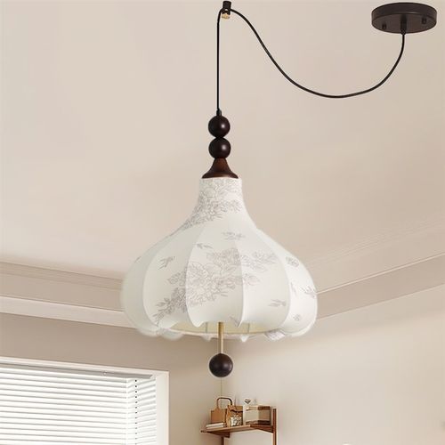 美式中古移位餐厅卧室吊灯布艺书房灯岛台鱼线灯饭厅大气木艺南洋