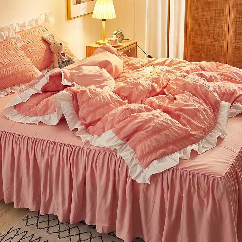 新款韩式公主风泡泡纱q水洗棉四件套床裙款少女心纯色床单床罩,床上用品,酒店床品套件,淘宝优惠券,粉丝福利购,淘宝优惠卷
