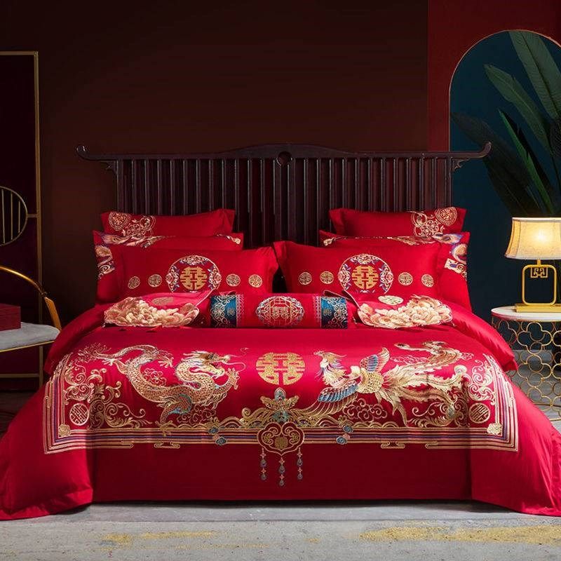 结婚四件套新婚床上用品大红色婚庆床品六件套刺绣婚嫁喜被嫁妆,床上用品,婚庆床品套件,淘宝优惠券,粉丝福利购,淘宝优惠卷
