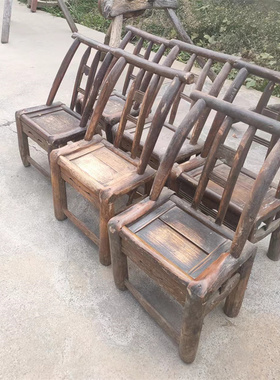 怀旧老物件老式农村榆木老椅子小板D凳复古旧家具收藏民俗展示摆