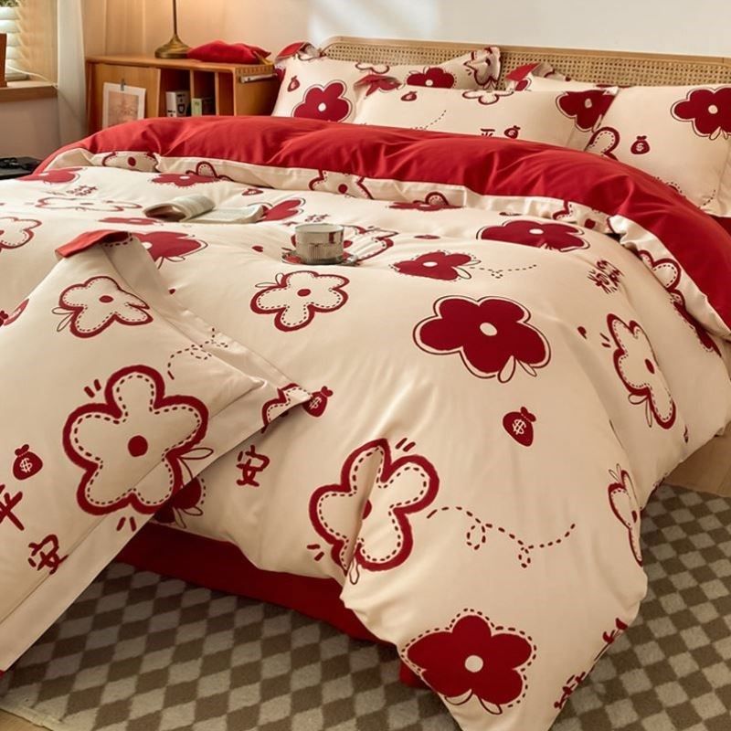 结婚四件套婚庆大红色婚房喜被磨毛床单被罩婚礼陪嫁被套,床上用品,婚庆床品套件,淘宝优惠券,粉丝福利购,淘宝优惠卷