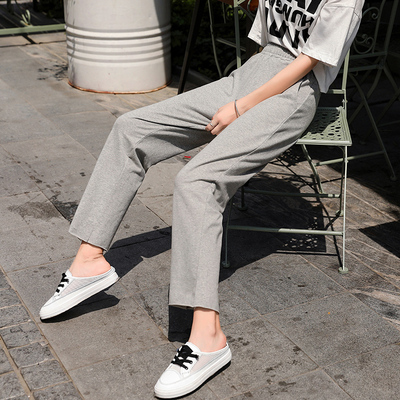 九分裤女夏季薄直筒健身跑步灰色运动裤小个子八分休闲裤高腰纯棉