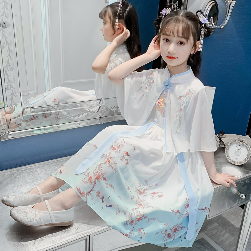 现货网红女童连衣裙汉服公主裙洋气D改良唐装夏季儿童装中国风襦