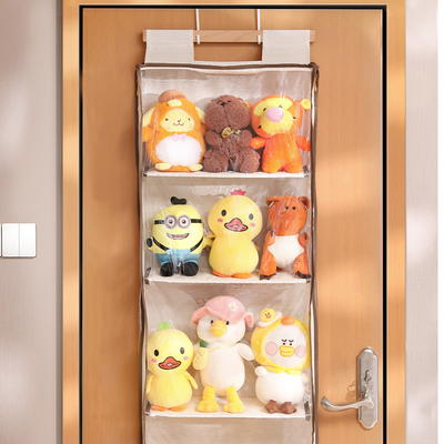 娃娃收纳挂袋门后棉花毛绒玩具玩偶公仔墙上透明展示架子防尘神器