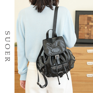 双肩包女小型背包2024新款轻便软皮包高级感百搭黑色小众时尚银色