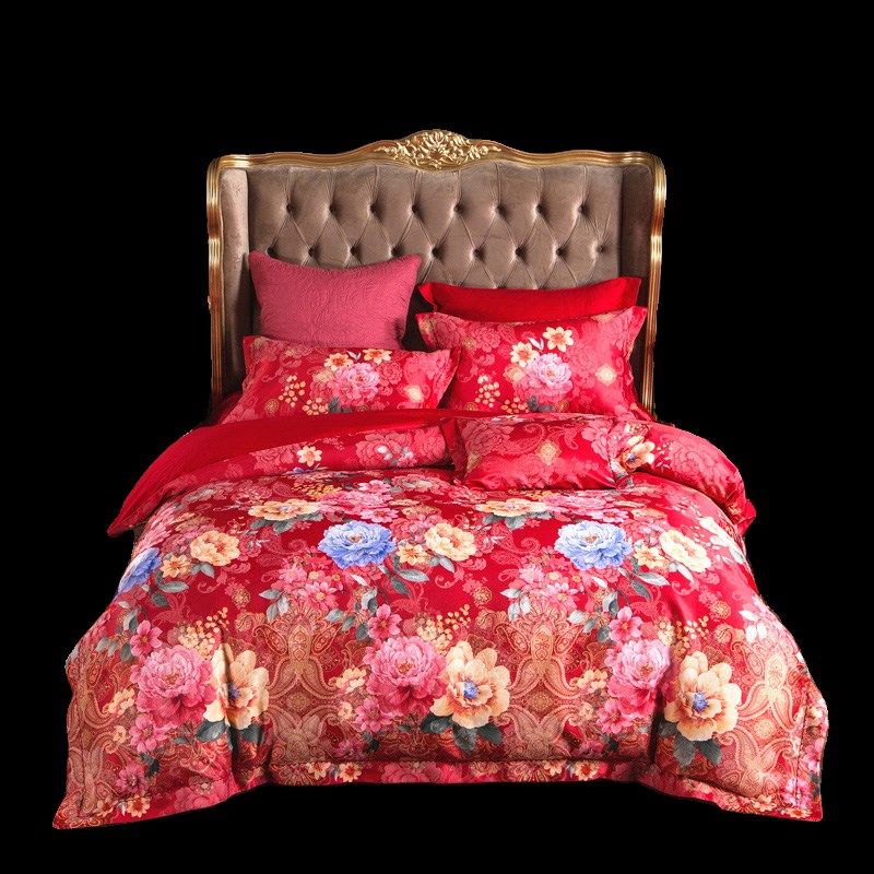 欧式提花四件套全棉斜纹4件套结婚陪嫁喜庆被套床单床上用品,床上用品,婚庆床品套件,淘宝优惠券,粉丝福利购,淘宝优惠卷