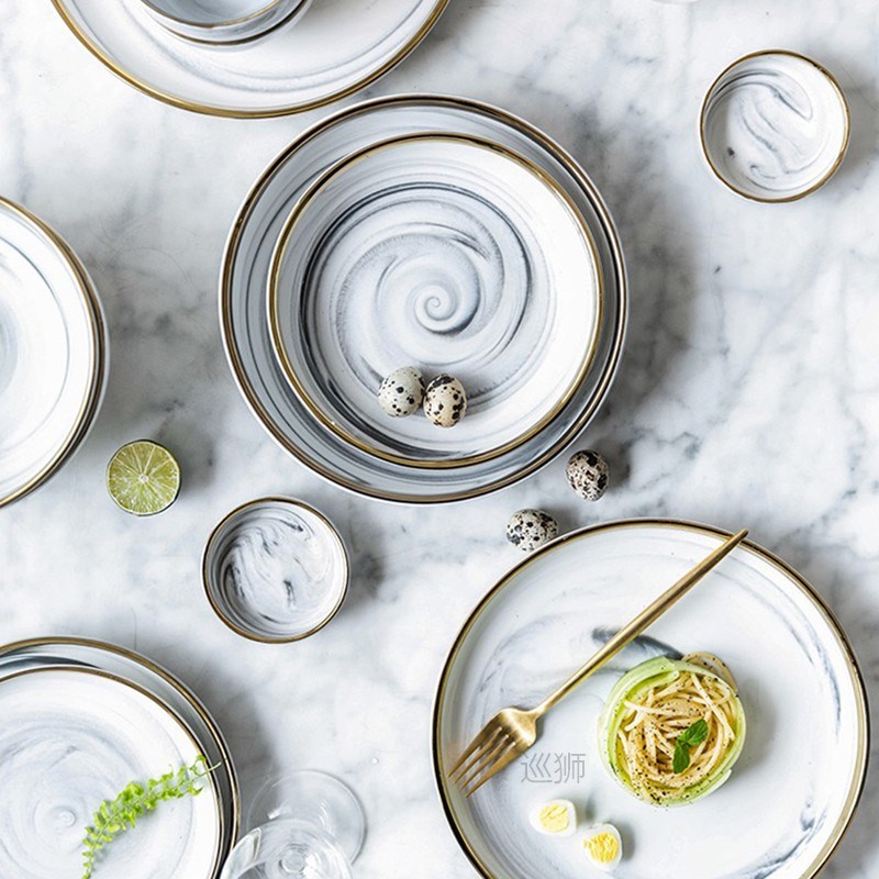 Ceramic Dinner Plates Set Dishes Marble Design Steak Food Pl