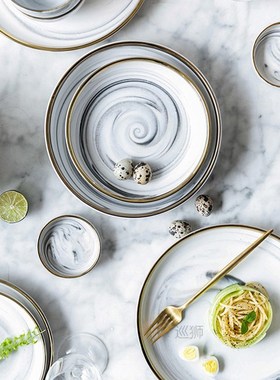 Ceramic Dinner Plates Set Dishes Marble Design Steak Food Pl