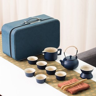 logo竹 日式 便携式 旅行功夫茶具套装 黑陶简约家用户外小套礼品新品