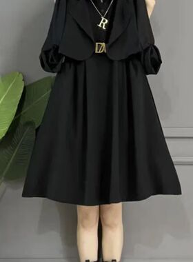 胖妹妹秋装2024春秋新款女装遮肚显瘦西装马甲连衣裙时髦两件套装