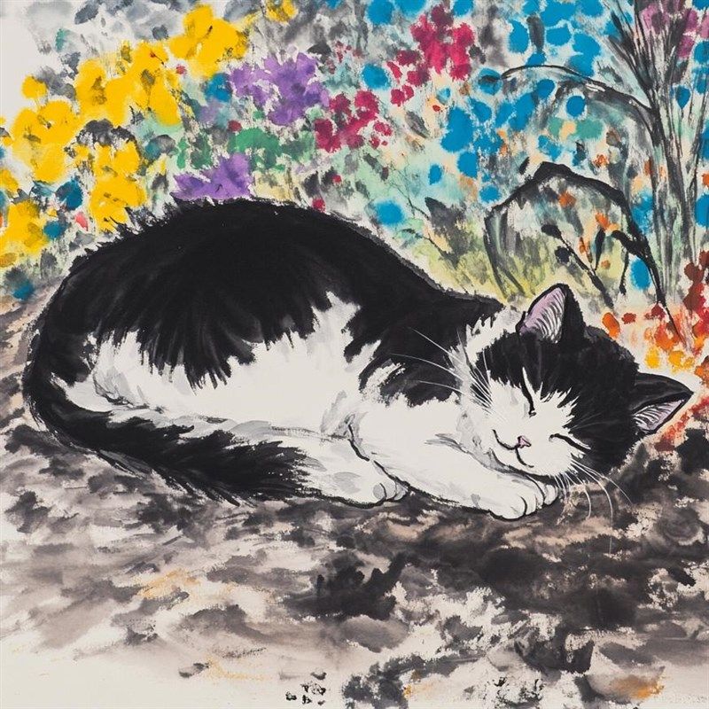 宠物中国画水墨宠物画定制 手绘猫咪狗狗爱犬动物画 萌宠画水彩画