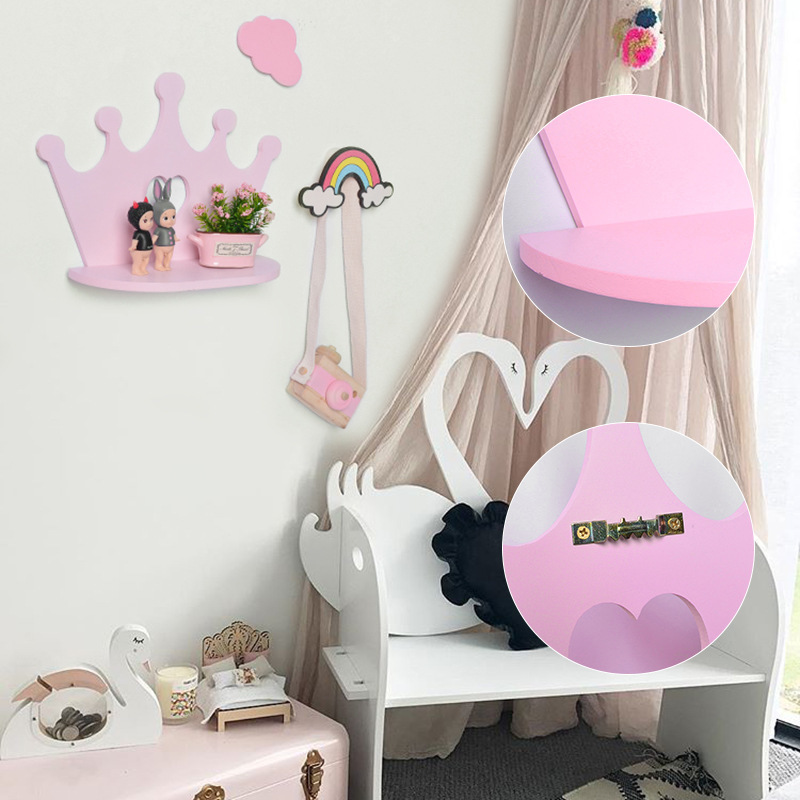 网红Pink Wooden Crown Wall Shelf For Princess Room Daughter