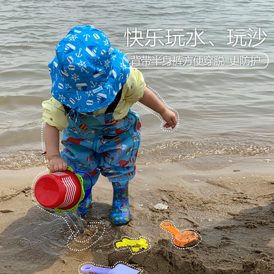 儿童连体雨衣防脏防护服幼儿园沙滩裤戏水捕鱼男女宝宝高筒下水裤