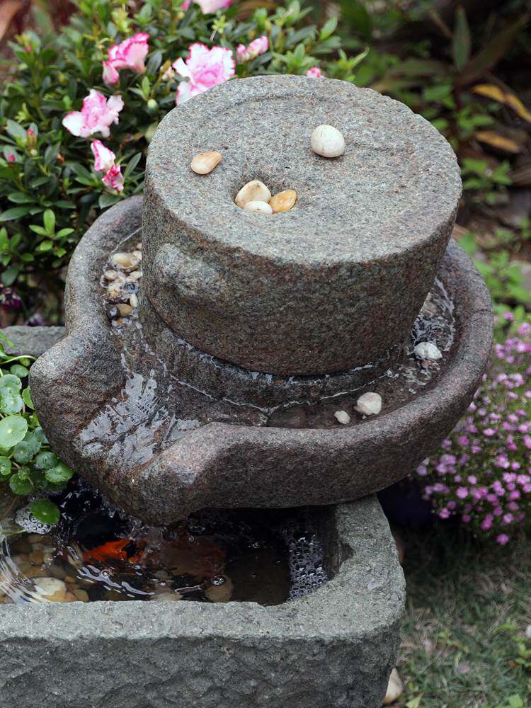 石磨盘假山流g水摆件循环水景观庭院花园布置造景民宿院子装饰品