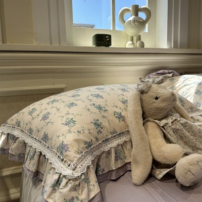 韩式蓝紫碎花蕾丝花边床裙款四件套全棉1.5m1.8米被套床单公主风