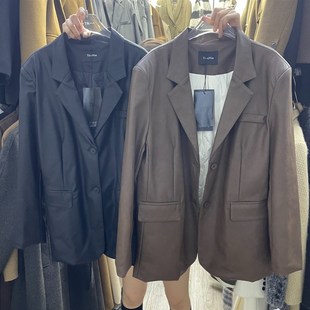 十三行高级感美拉德复古气质皮衣外套女秋冬新款宽松羽绒内胆西服