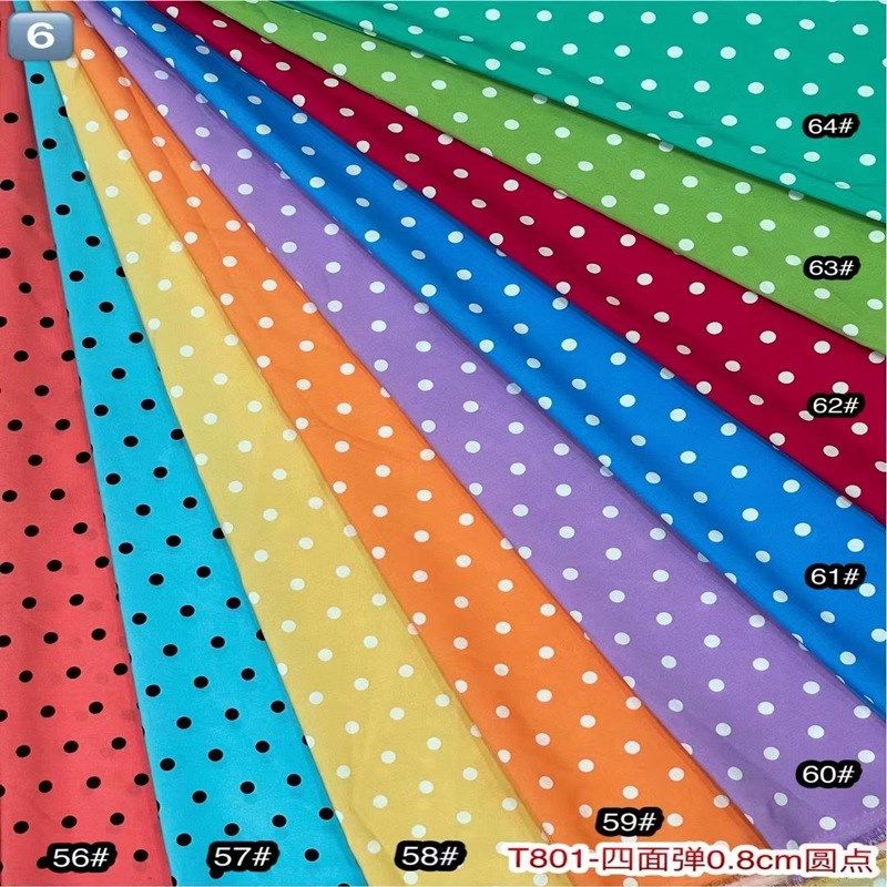 四面弹印花 f波点面料印花布料 四面弹涤纶波点黑白 圆点0.8cm面