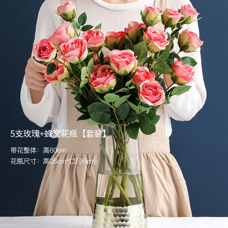小众高货玫瑰仿真花花束室内客厅电视柜花瓶摆件假花防真花摆设绢