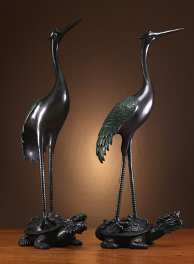 铜鹤摆件龟鹤一对祝寿礼品落地玄关仙鹤摆件大号客厅门厅开业礼品