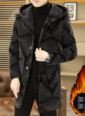 男士毛呢外套秋冬季潮流时尚w加厚中长款风衣青年帅气西装领呢大