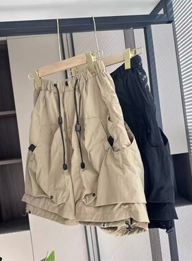 特大码胖mdm2-300斤工装机能短裤女高腰显瘦小个子美式复古五分裤