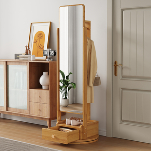 全身镜落地镜家用卧室可旋转储物全身镜带挂衣架一体全身镜子