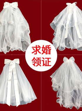 头纱女求婚d领证登记新娘拍照道具神器2022年新款小头饰简约白色