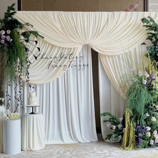 奶油色婚庆布幔香槟色舞台背景布吊顶布弹力布婚礼帷幔装饰布幕布