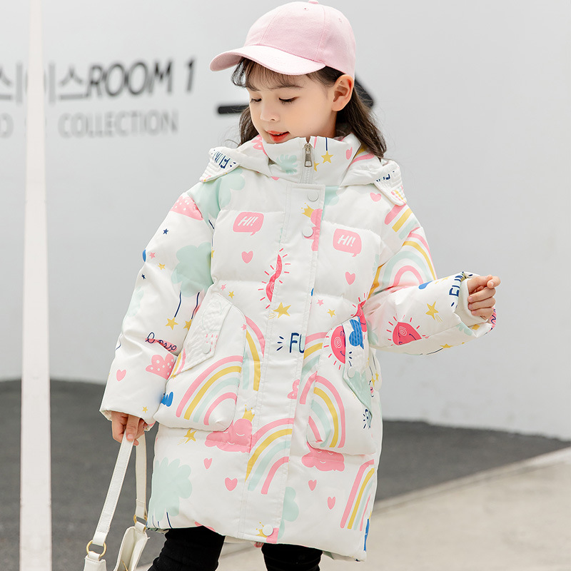 女童中长版羽绒服儿童冬季加厚加绒棉服大童女款轻薄冲锋衣外套冬
