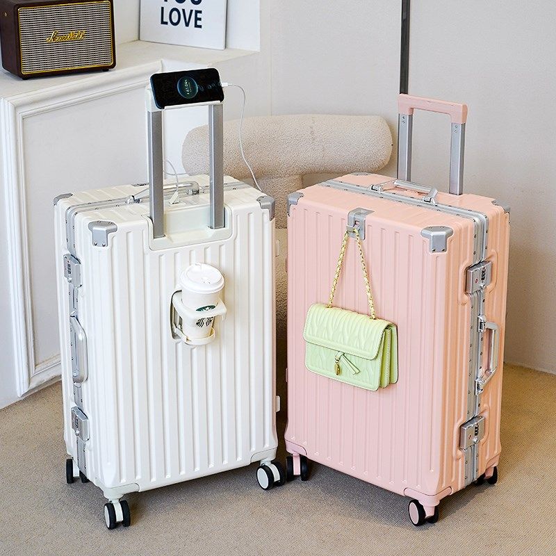 多功能行李箱水杯架拉杆箱充电铝框行李箱静音万向轮男女学生皮箱,箱包皮具/热销女包/男包,旅行箱,淘宝优惠券,粉丝福利购,淘宝优惠卷