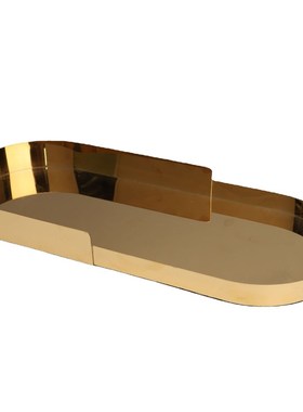 现代简约金属椭圆金色错位托盘摆样板房售楼部茶桌收纳果盘饰品