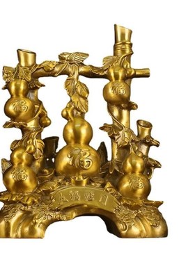 铜葫芦黄铜五福临门福禄葫芦摆件工艺品中式客厅玄关办公室装饰品