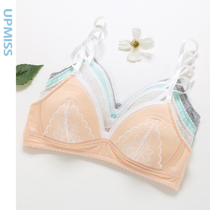 无钢圈文胸内衣女薄款聚拢小胸可爱粉胸罩少女文胸发育期学生