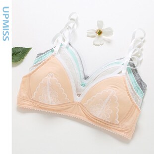无钢圈文胸内衣女薄款聚拢小胸可爱粉胸罩少女文胸发育期学生