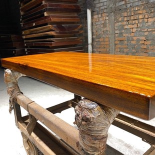 新品 实木大板非洲花梨木奥坎小书桌赠送支架整Q板原木沙发茶几餐
