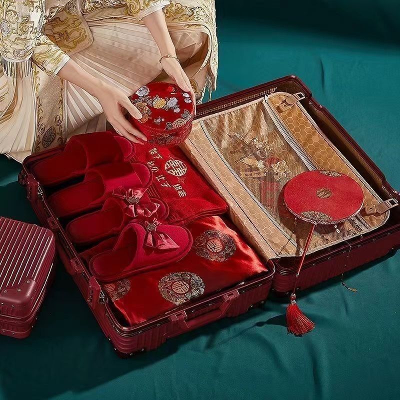 结婚行李箱陪嫁箱红色皮箱子新娘拉杆箱女压婚礼用密码嫁妆箱一对