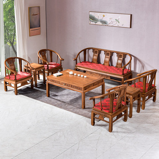 红木家具仿古小户型整装 客厅全实木沙发组合 红木鸡翅木沙发新中式