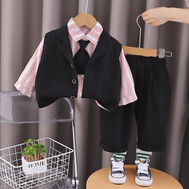 儿童秋装男童套装潮帅气时髦西装三件套宝宝春秋衣服洋气2024新款